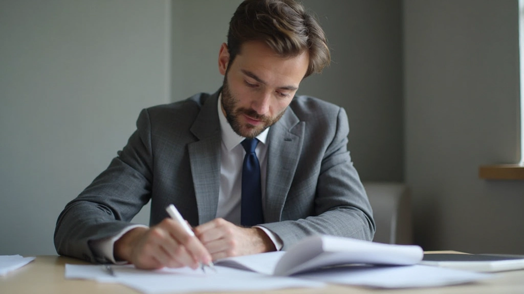 Professional man reviewing insurance documents and family protection plans