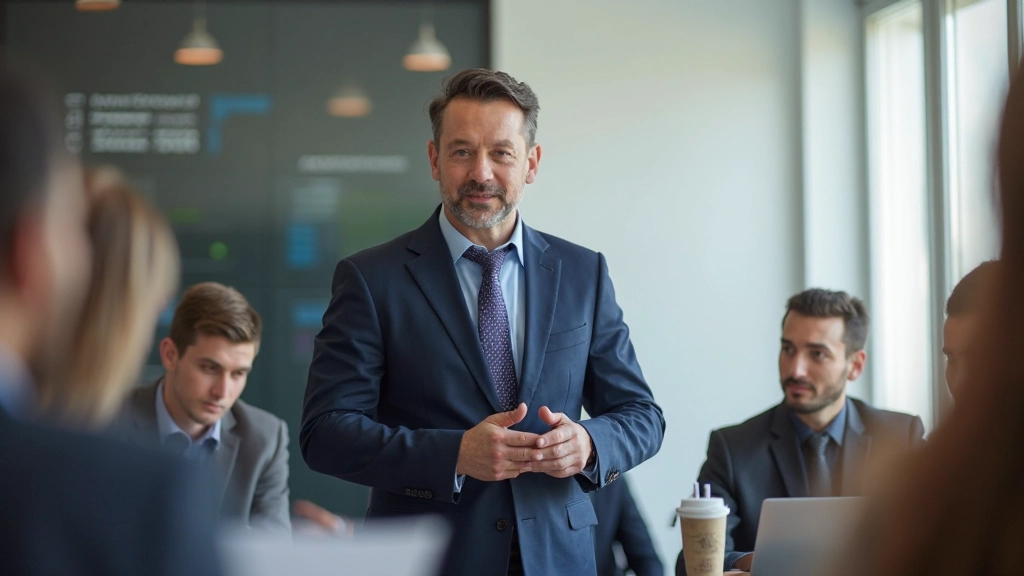 Профессиональный преподаватель финансовой грамотности проводит интерактивный урок для группы учащихся